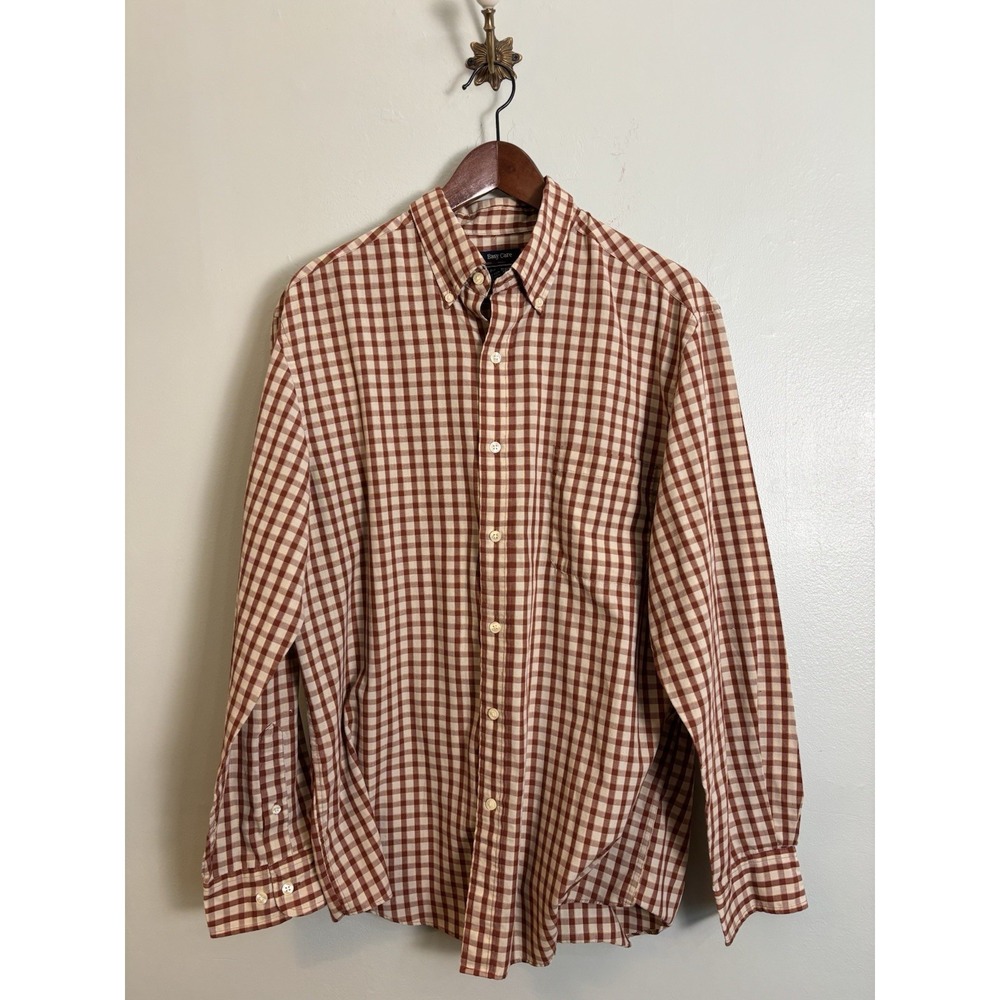 Saddlebred Men's Large Plaid Button Down Shirt Rust Cream Cotton Preppy Fall